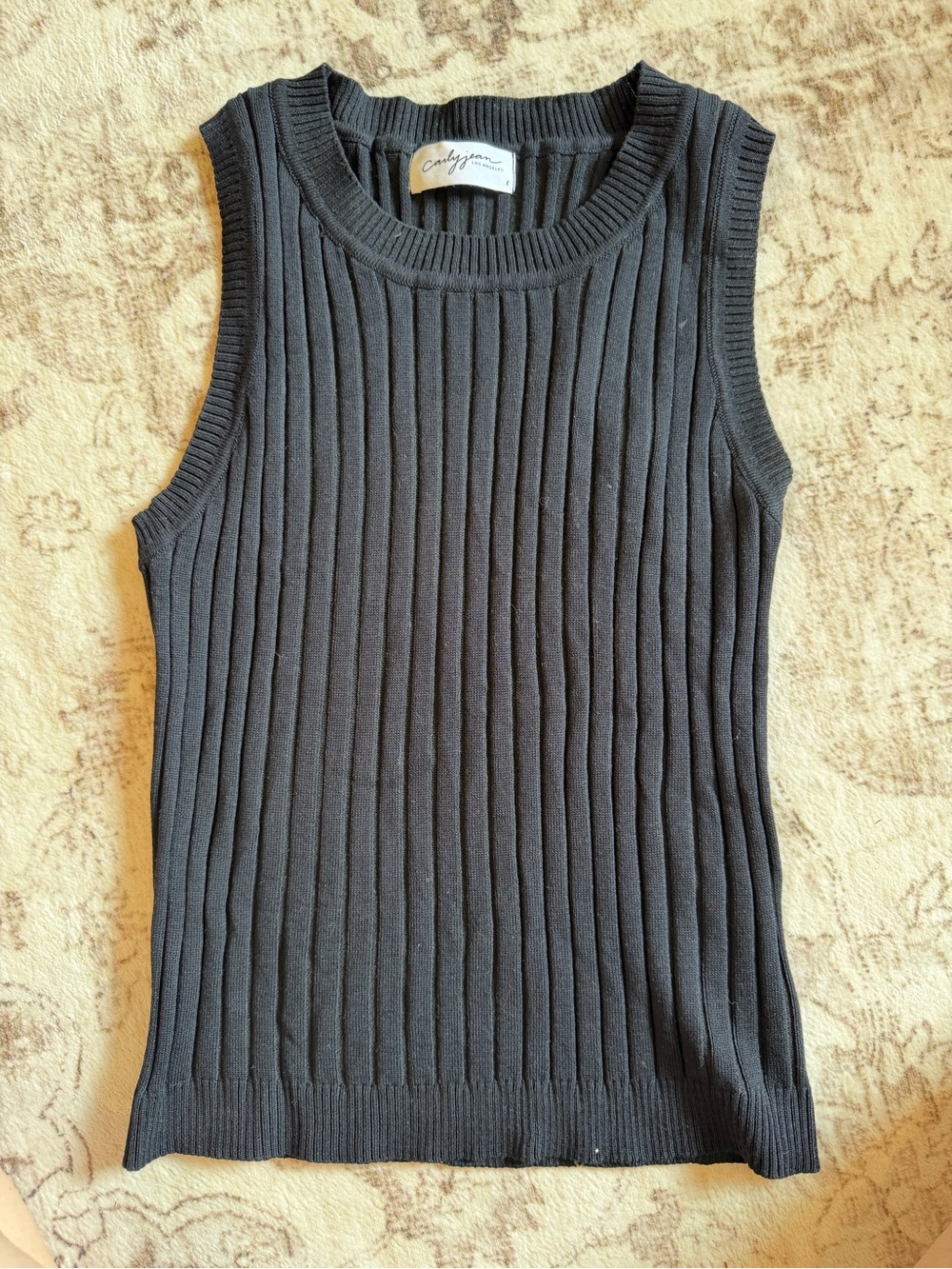 Carly Jean Los Angeles Ribbed Sleeveless Knit Tank Black